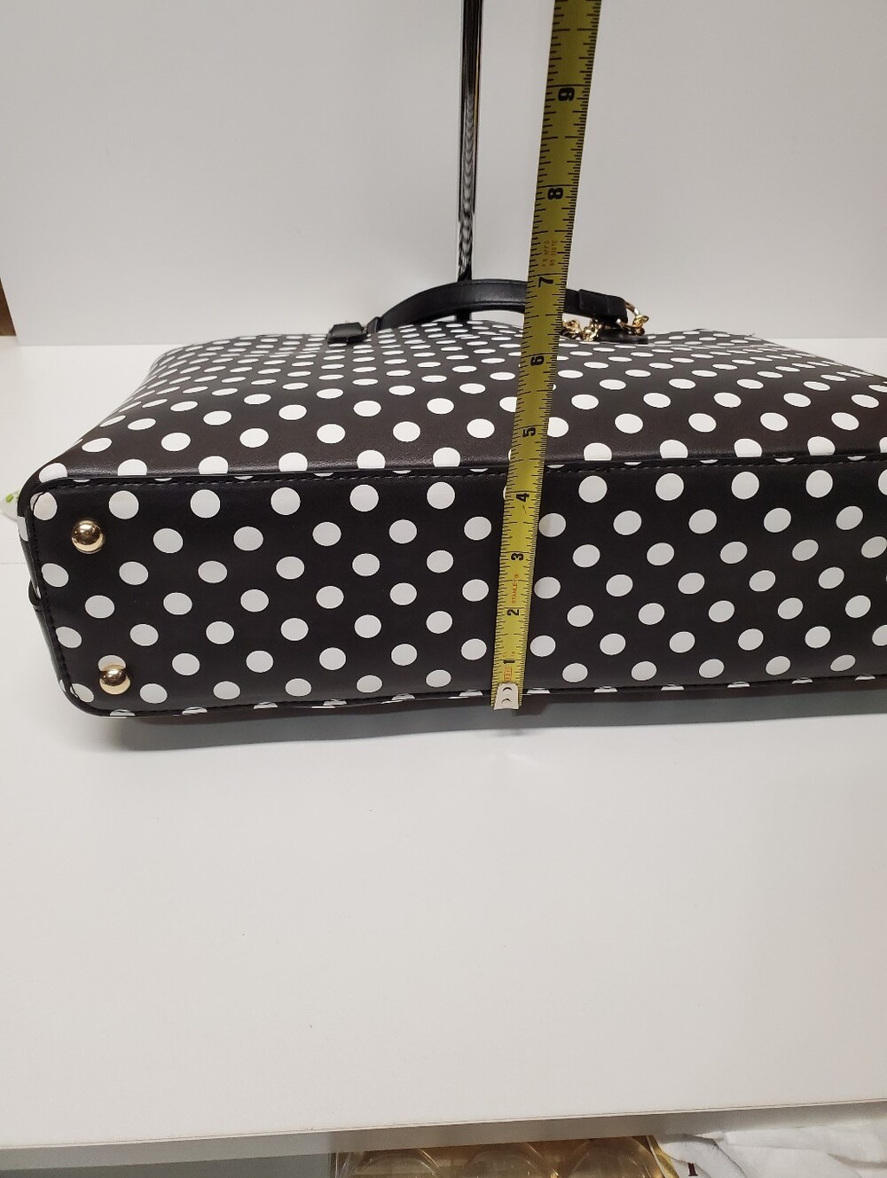 Betsey Johnson Black and White Polka Dot Tote with Floral Scarf Bow - Picture 5 of 6